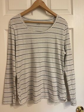 Talbots Striped Long-Sleeve Scoop Neck Top - White & Navy